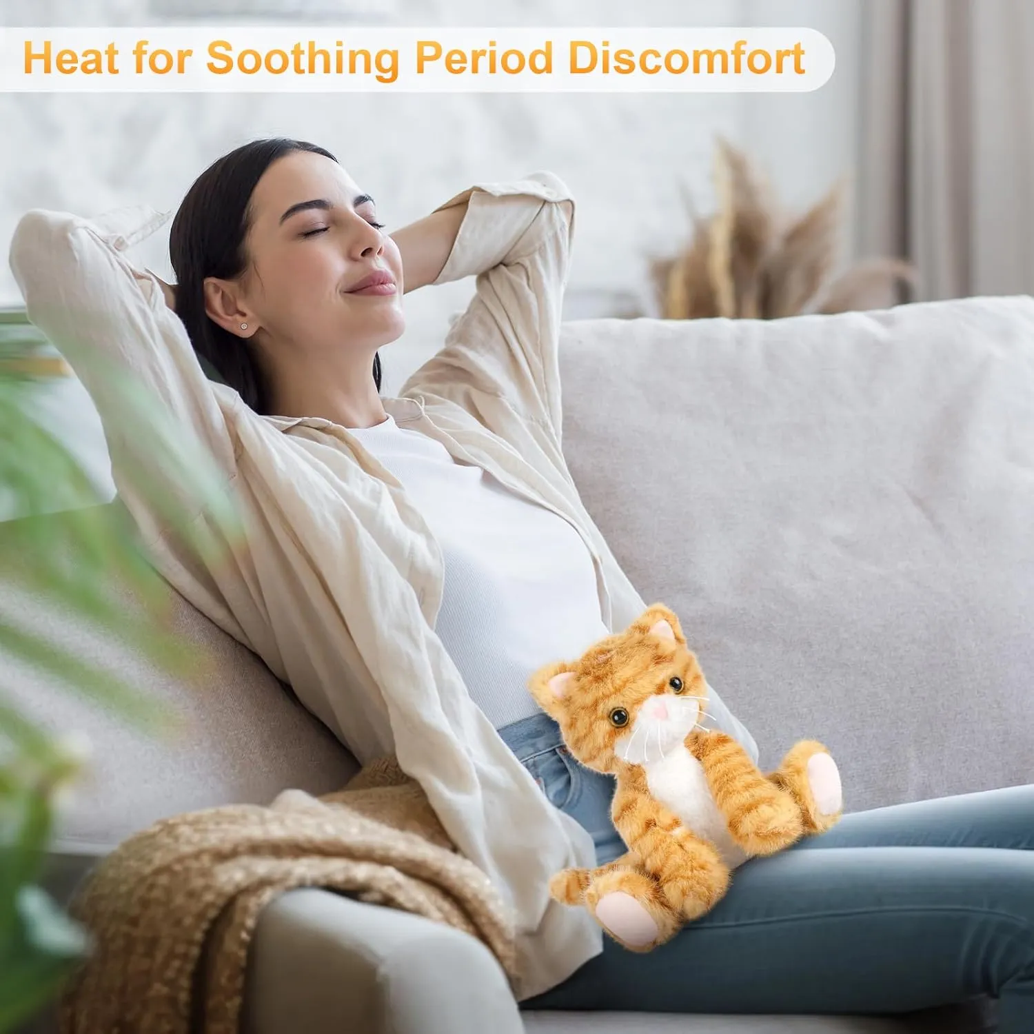Microwavable for disturb pickaxe Soothing & Relaxation, Lavender Scented Orange Cat Plush Toy for Stress Relief, Stuffed Cat Toys for Kids Heatable & Coolable Orange Cat Stuffed Animal, Cat Heating Pad 