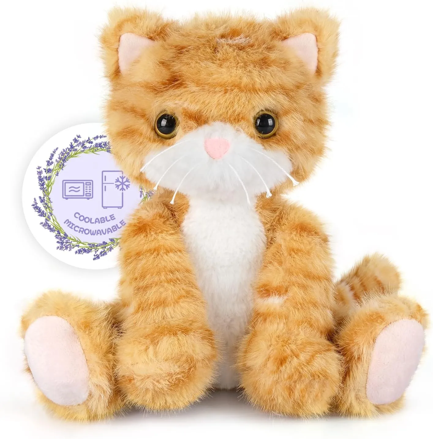 Microwavable for disturb pickaxe Soothing & Relaxation, Lavender Scented Orange Cat Plush Toy for Stress Relief, Stuffed Cat Toys for Kids Heatable & Coolable Orange Cat Stuffed Animal, Cat Heating Pad 