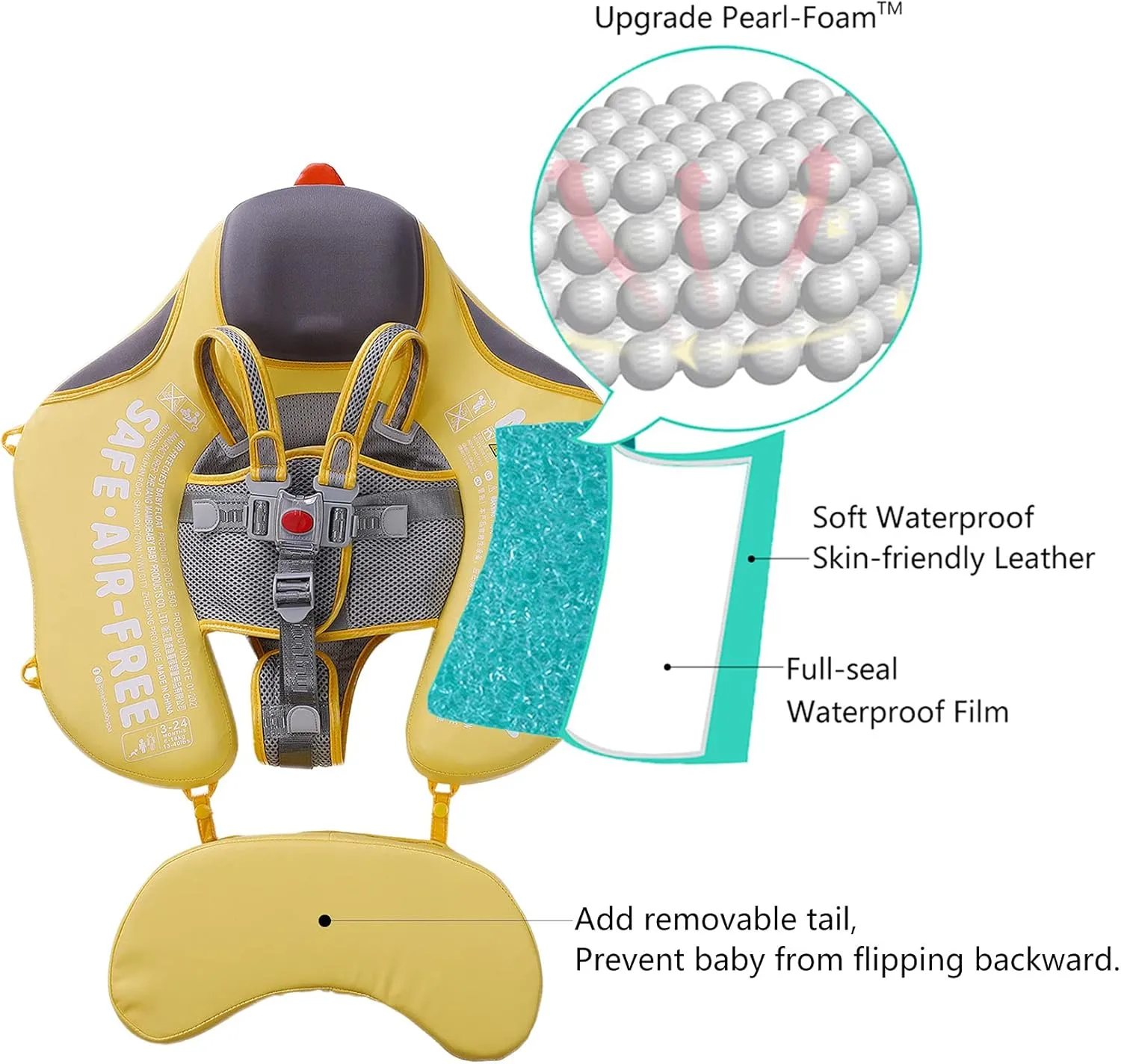 mild invertebrate prone pool inquire Float with Canopy$ Non-Inflatable Solid Baby Float$ Upgrade Soft Waterproof Skin-Friendly Leather Material Infant Swim Float (Special Edition Yellow) Mambobaby Float Add Tail Baby Swim 