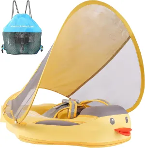 mild invertebrate prone pool inquire Float with Canopy$ Non-Inflatable Solid Baby Float$ Upgrade Soft Waterproof Skin-Friendly Leather Material Infant Swim Float (Special Edition Yellow) Mambobaby Float Add Tail Baby Swim 