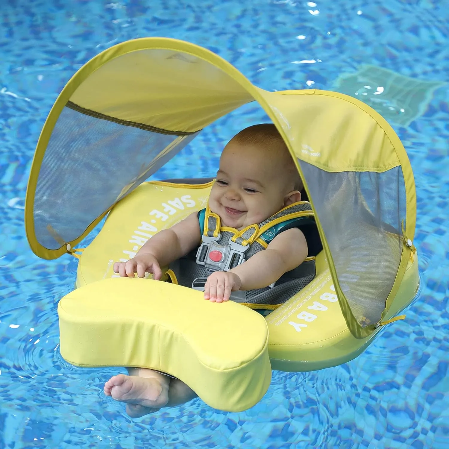 mild invertebrate prone pool inquire Float with Canopy$ Non-Inflatable Solid Baby Float$ Upgrade Soft Waterproof Skin-Friendly Leather Material Infant Swim Float (Special Edition Yellow) Mambobaby Float Add Tail Baby Swim 