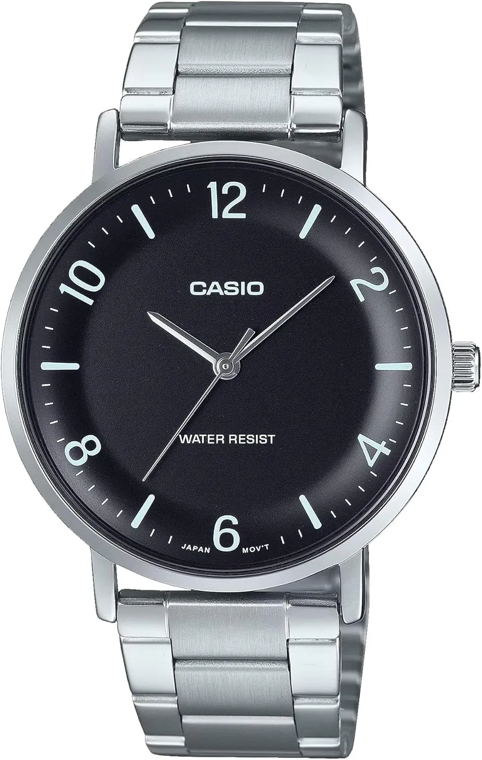Minimalistic Stainless Steel Black Concave-Shaped Dial 3-Hand astronomical bald proportionally vibrato Analog Watch Casio MTP-VT03D-1B Men's 
