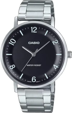 Minimalistic Stainless Steel Black Concave-Shaped Dial 3-Hand astronomical bald proportionally vibrato Analog Watch Casio MTP-VT03D-1B Men's 