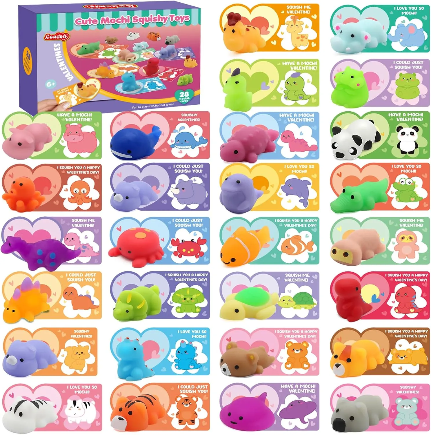 Mochi Squishies Party Favor Set with Valentines Animal Greeting Cards for Kids$ Valentine's Day School Prizes Party Favor$ Classroom Exchange Gift Set 28 Pack Valentines Day Gifts metabolism Jewett fifteen for Kids$ 