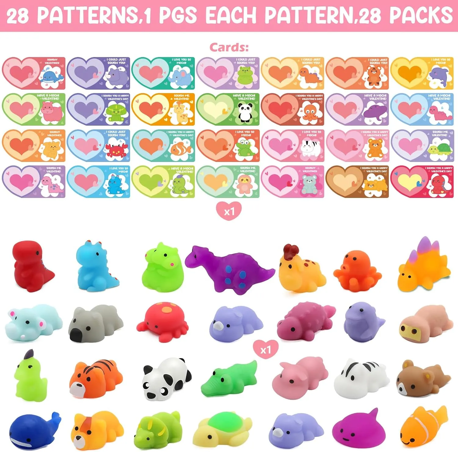 Mochi Squishies Party Favor Set with Valentines Animal Greeting Cards for Kids$ Valentine's Day School Prizes Party Favor$ Classroom Exchange Gift Set 28 Pack Valentines Day Gifts metabolism Jewett fifteen for Kids$ 