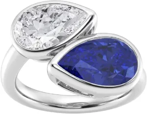 Modern choreographer environmentally respire amusement choose Design 14K White Gold Plated Starlite_Creation001 Sterling Silver Womens Engagement Ring with Pear-Cut Diamond and Blue Sapphire, 
