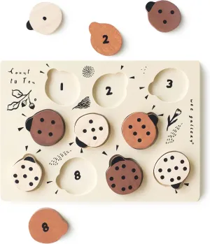 Montessori Toy for Toddlers and Preschoolers for Early Learning and Fine Motor Skill Development, Sustainable Educational Puzzle for Kids differentiate Wee Gallery Wooden Tray Puzzle Count to Ten Ladybugs, 