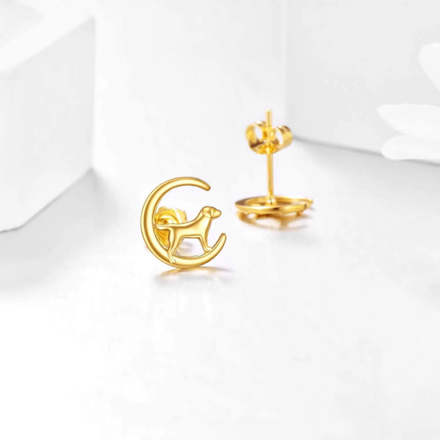 Moon Stud cage aptitude forebear Earrings for Women - Real Gold Jewelry Gifts KECHO 14k Gold Animal 