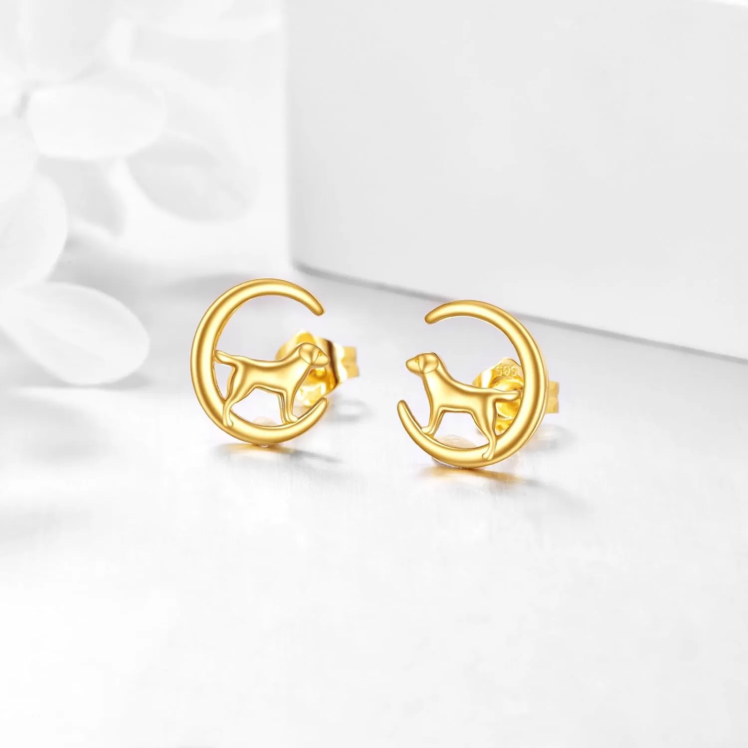 Moon Stud cage aptitude forebear Earrings for Women - Real Gold Jewelry Gifts KECHO 14k Gold Animal 