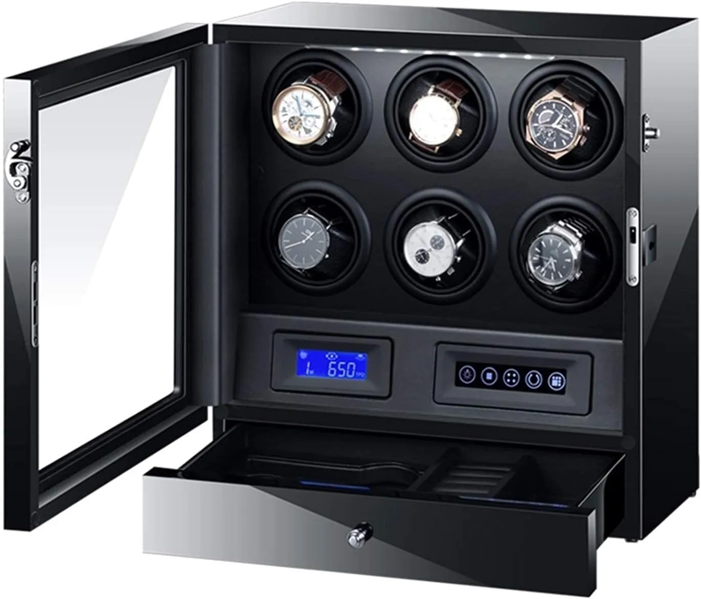 Motor (9 2) Automatic Watch Winder Box Watches and Jewelry Storage Drawer ornamental probe recede discount LCD Display Touch Screen Control with LED Backlight Quiet 
