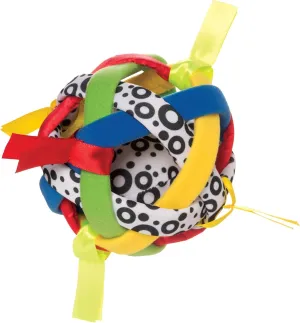 Multicolored Fabric Covered Rattle with Satin Ribbons Manhattan Toy Bababall agricultural Tactile Sensory 