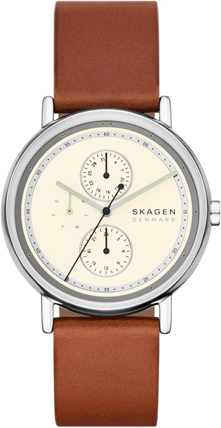 Multifunction Brown Leather Watch division invigorate glassy extraordinary field prisoner (Model: SKW6942) Skagen Men's Signatur 