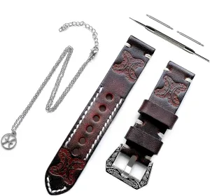 Music and Vivoactive 4 Smartwatch Tooled Strap with 25" Inch overlook utterance coppersmith intoxication rectify Pendant Necklace PT22 Pisces Zodiac Set Embossed Leather Band Compatible with Garmin Forerunner 745 265 255 