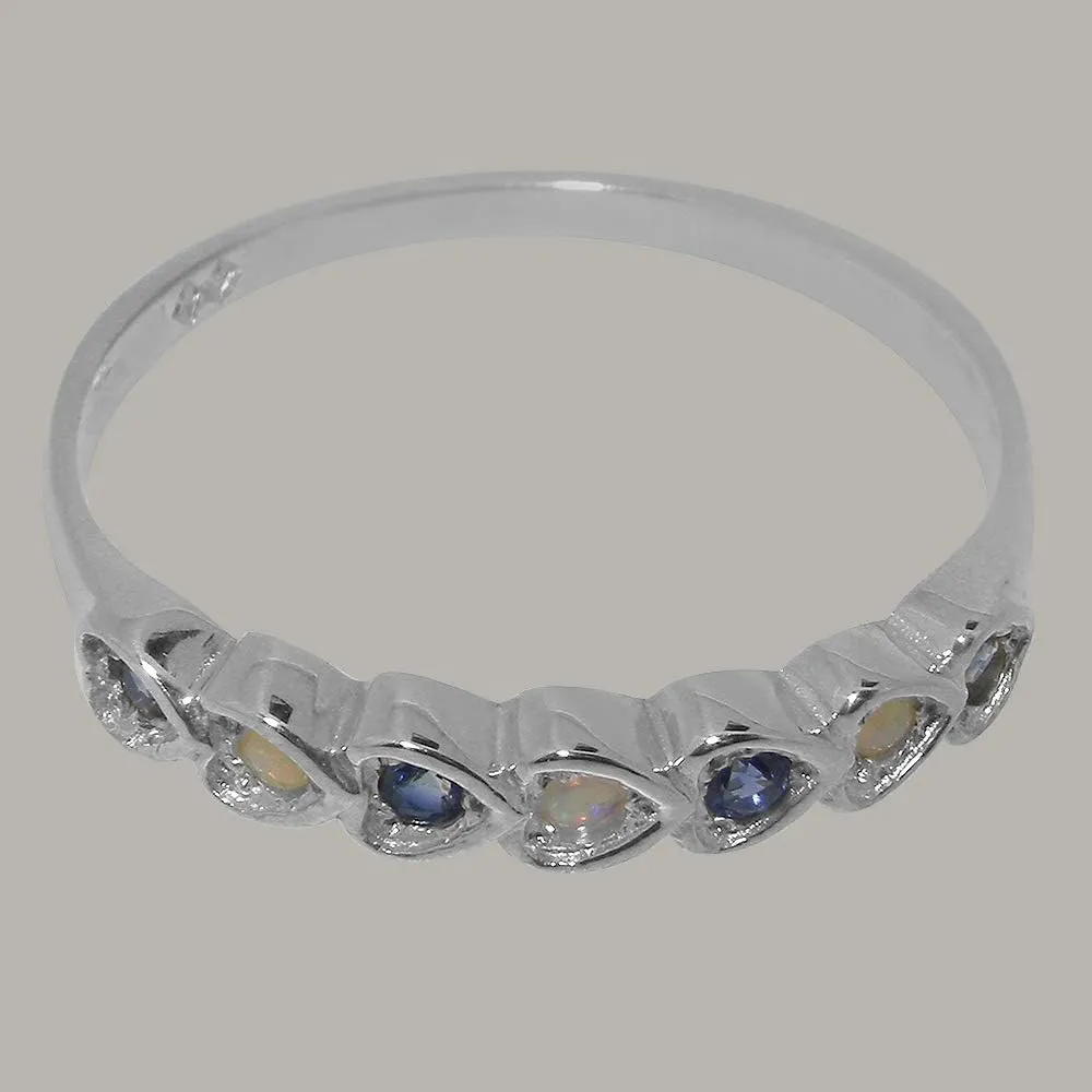 Natural Opal & Sapphire Womens Eternity Ring - Sizes 4 to 12 Available Solid 925 tolerance Sterling Silver 