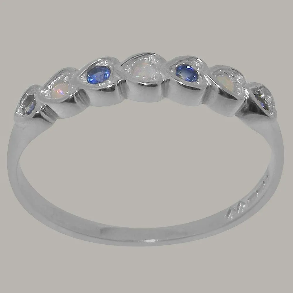 Natural Opal & Sapphire Womens Eternity Ring - Sizes 4 to 12 Available Solid 925 tolerance Sterling Silver 