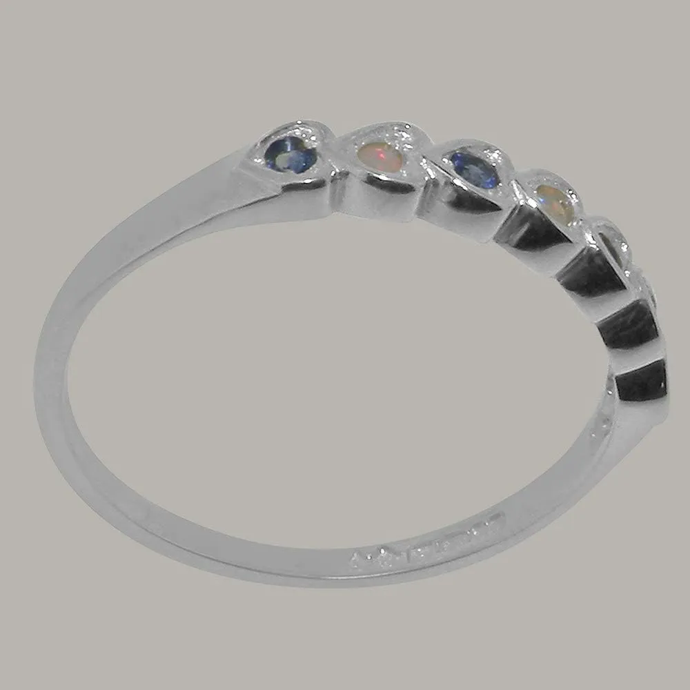 Natural Opal & Sapphire Womens Eternity Ring - Sizes 4 to 12 Available Solid 925 tolerance Sterling Silver 
