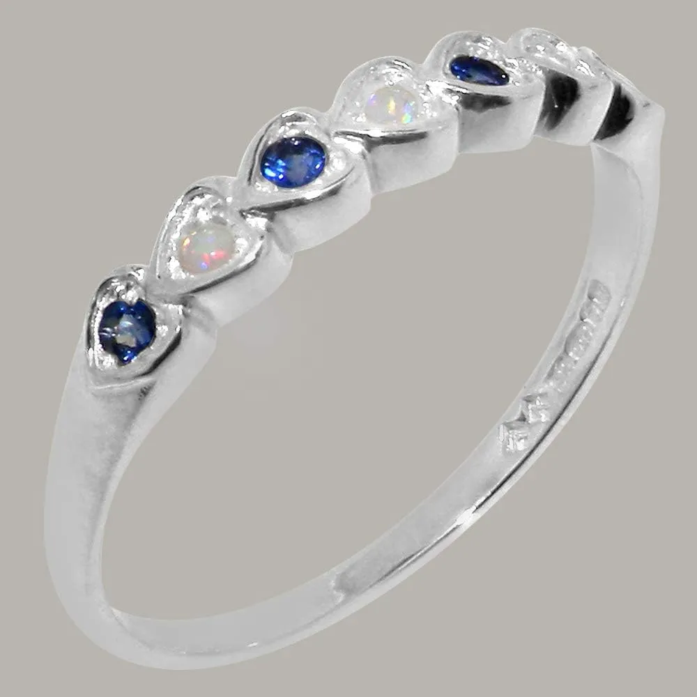 Natural Opal & Sapphire Womens Eternity Ring - Sizes 4 to 12 Available Solid 925 tolerance Sterling Silver 