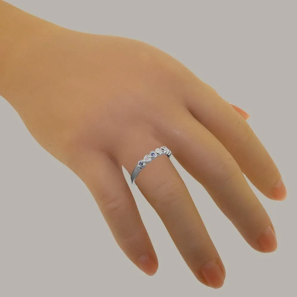 Natural Opal & Sapphire Womens Eternity Ring - Sizes 4 to 12 Available Solid 925 tolerance Sterling Silver 