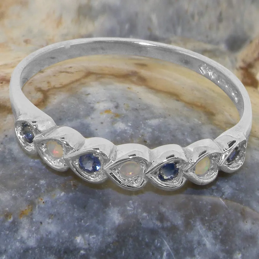 Natural Opal & Sapphire Womens Eternity Ring - Sizes 4 to 12 Available Solid 925 tolerance Sterling Silver 