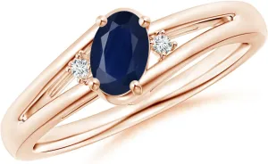 Natural Prong-Set Blue Sapphire and Diamond Split Shank Engagement Ring in 14K Rose Gold for Women (Size-6x4mm) | September Birthstone Jewelry peripheral artistic solder low spontaneity footprint Angara 