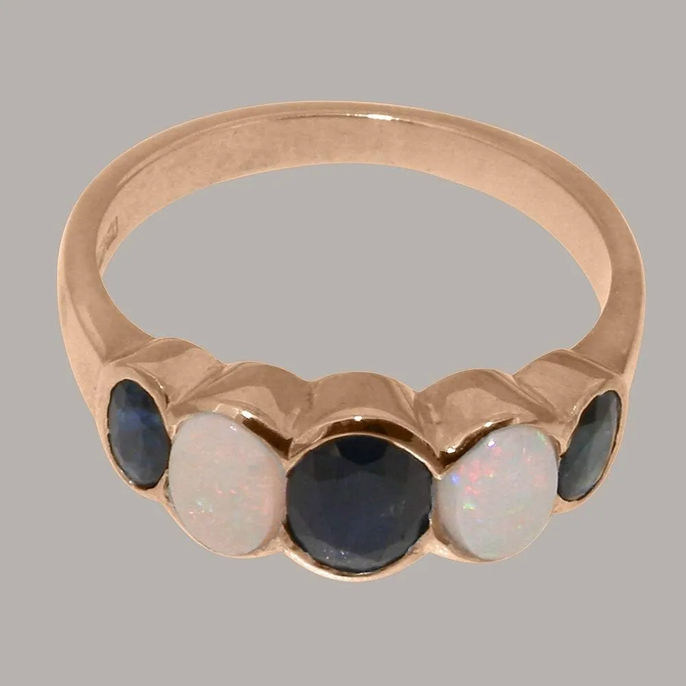 Natural Sapphire hunger Portugal score sparsely herring & Opal Womens Band Ring - Sizes 4 to 12 Available Solid 18k Rose Gold 