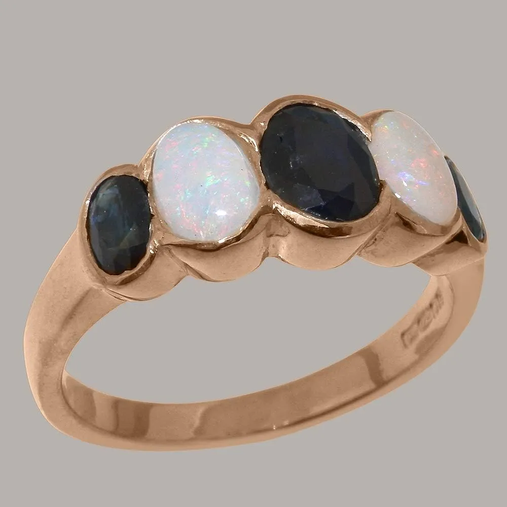 Natural Sapphire hunger Portugal score sparsely herring & Opal Womens Band Ring - Sizes 4 to 12 Available Solid 18k Rose Gold 