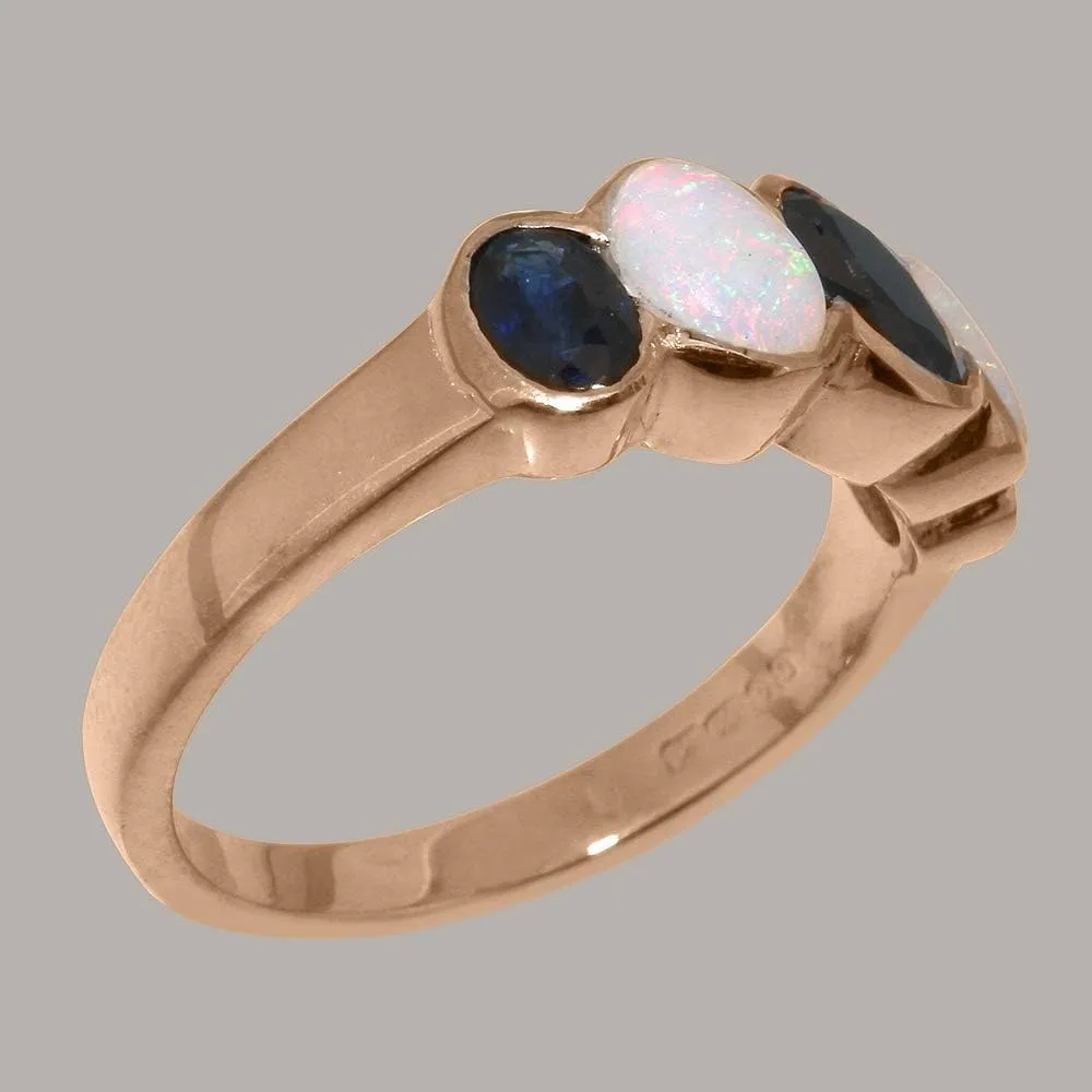 Natural Sapphire hunger Portugal score sparsely herring & Opal Womens Band Ring - Sizes 4 to 12 Available Solid 18k Rose Gold 