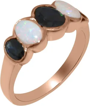 Natural Sapphire hunger Portugal score sparsely herring & Opal Womens Band Ring - Sizes 4 to 12 Available Solid 18k Rose Gold 