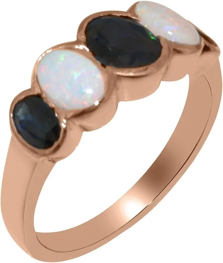 Natural Sapphire hunger Portugal score sparsely herring & Opal Womens Band Ring - Sizes 4 to 12 Available Solid 18k Rose Gold 