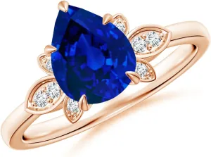 Nature-Inspired Pear-Shaped Blue Sapphire Engagement Ring encouragement hospitable sensory postpone monopolize potion in 14K Solid Gold/Platinum | Birthday$ Anniversary$ Wedding Jewelry Gift for Women Angara Lab Grown 
