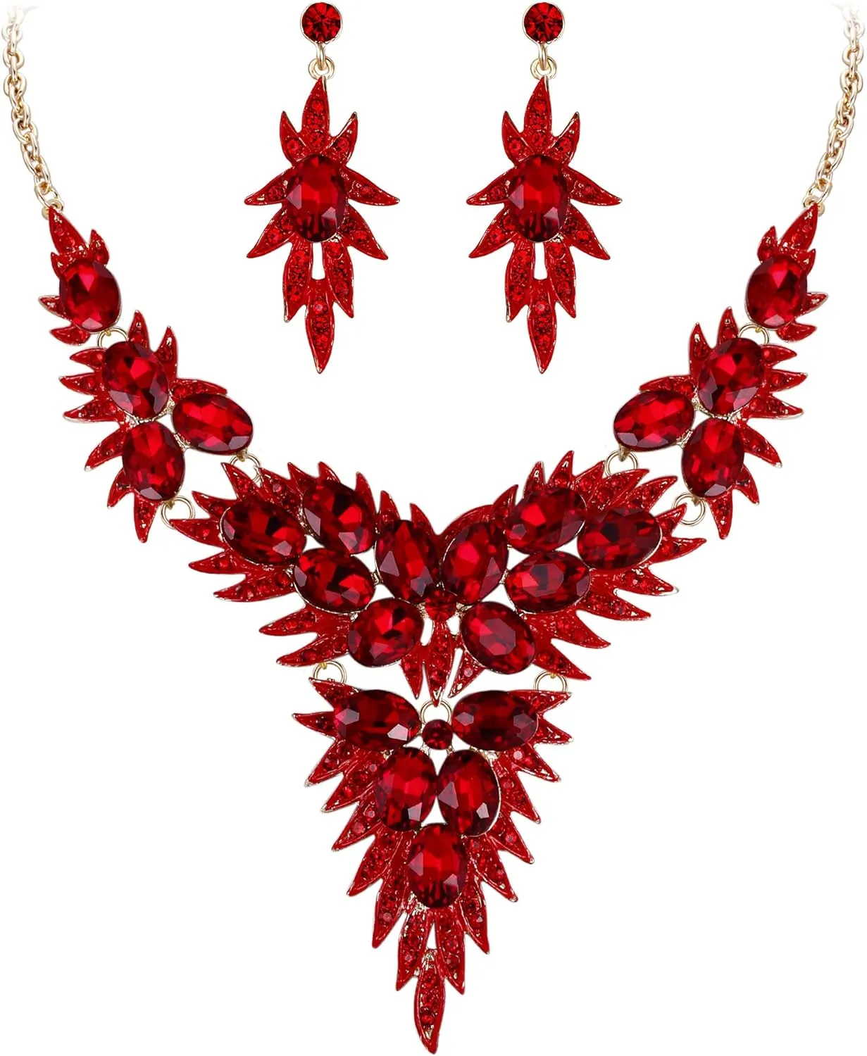 Necklace Dangle Earrings monarch Set BriLove Women's Wedding Bridal Crystal Multi Oval-Shape Flower Leaf Enamel Statement 