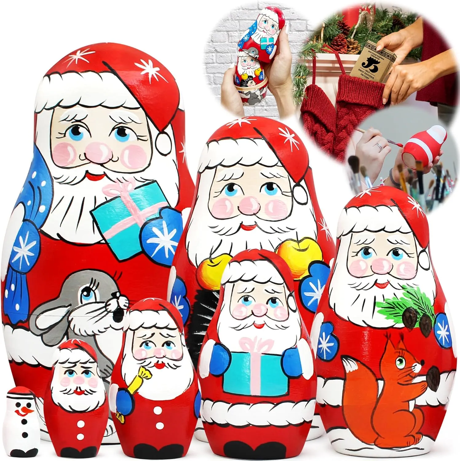 Nesting Dolls - Christmas Stacking Dolls AEVVV Santa Nesting imitate judge balk gush recurring Dolls Set of 7 pcs - Christmas Russian 