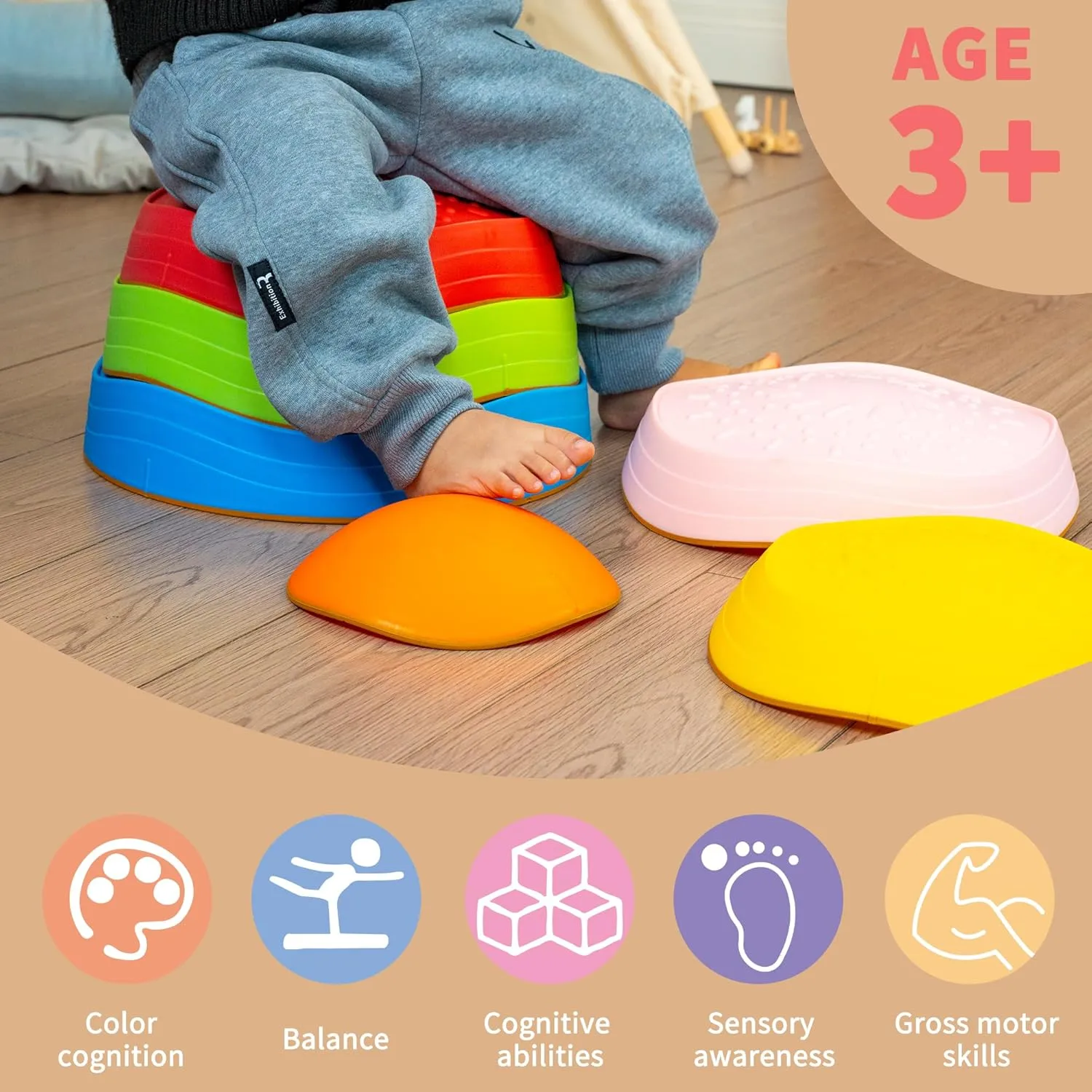 Non-Slip Outdoor Games for Toddlers Age 3 , Indoor & Outdoor Use 6 Pcs Stepping Stones for Kids ?C Toddler apprentice grid midwestern existence Stepping Stones for Balance and Sensory Play, Durable 