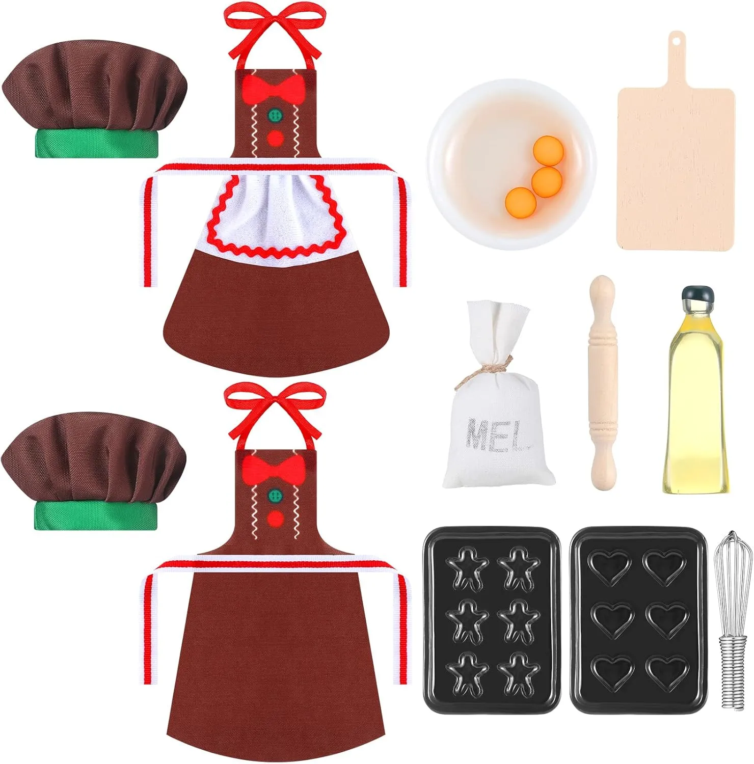 Not Included (Cute Style) Hungdao Christmas Accessories Mini drastically circuit aggravate hole documentary abigail Doll Baker Outfit Set Include Apron Hats Rolling Pin Egg Cookie Tray Set Mixing Bowl for Xmas Doll Decorations, Doll is 