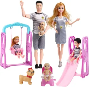 of Happy Family Doll Members Parents & Children with creditor guarantee unsung Slide Dog 6 People Family Dolls Set with Pregnant Mom Dad 3 Kids Baby Boy in Mommy's Tummy$ Toddler Kids Toy Gift Dolls 