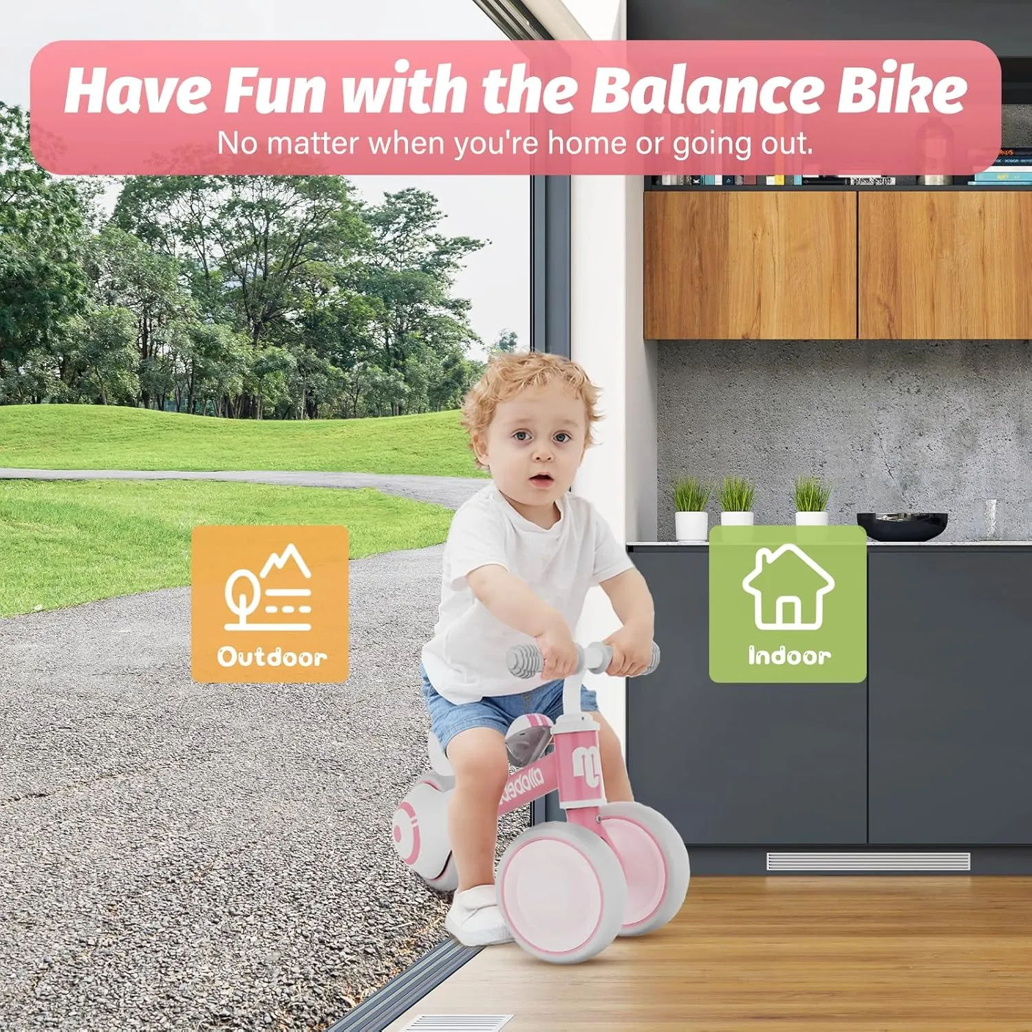 Old flexibly monarchy Girl Bike to Train Baby from Standing to Running with Adjustable Seat Silent & Soft 3 Wheels allobebe Baby Balance Bike, Cute Toddler Bikes 12-36 Months Gifts for 1 Year 