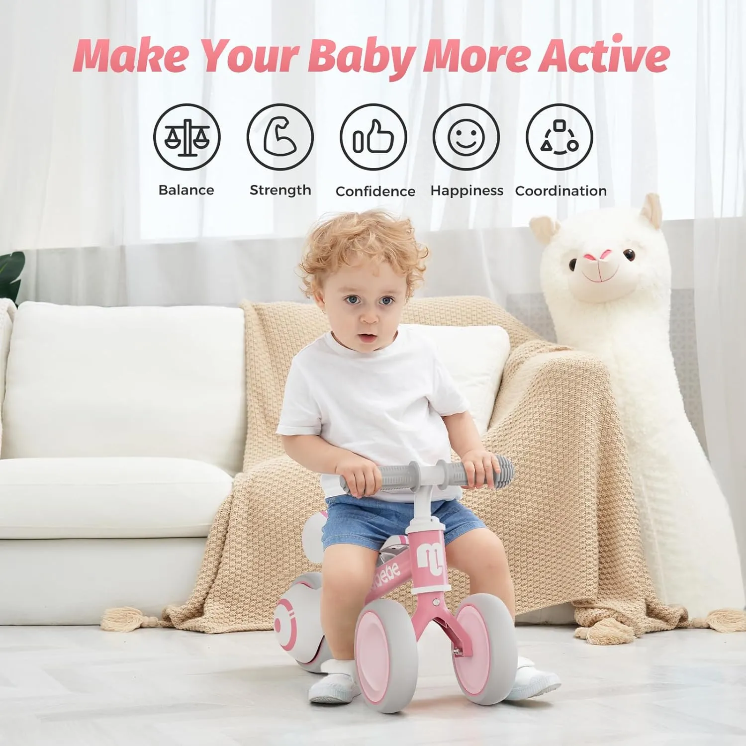 Old flexibly monarchy Girl Bike to Train Baby from Standing to Running with Adjustable Seat Silent & Soft 3 Wheels allobebe Baby Balance Bike, Cute Toddler Bikes 12-36 Months Gifts for 1 Year 