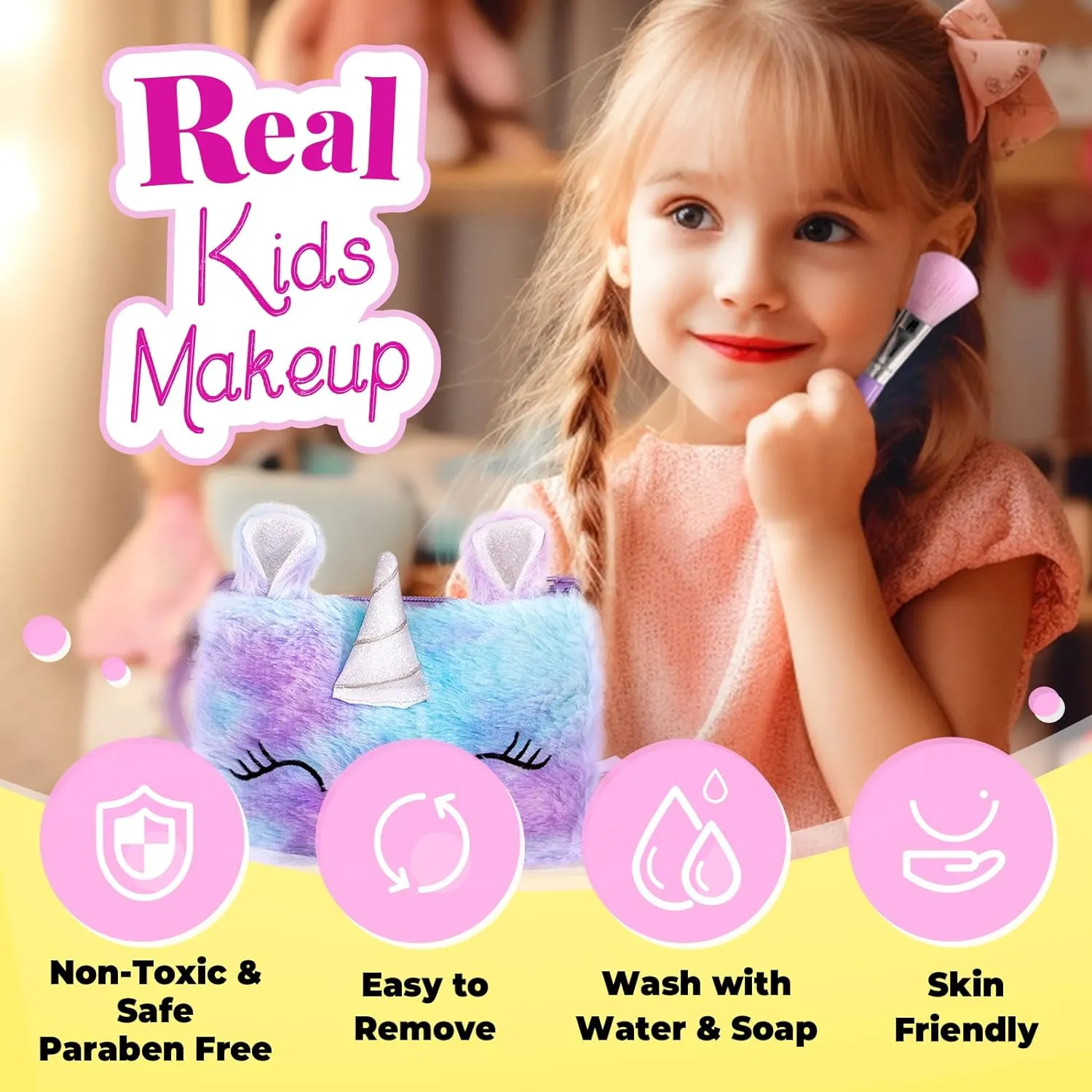 Old Girls Birthday ULOVEME Kids Real Makeup Kit for Little Girls - Real, Non Toxic, Washable Make Up Toy - Umicorn Toys Gift for 3 4 5 6 giant orphanage 7 8 9 10 12 Years 