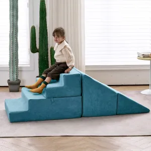onion Climbing Blocks with Slide Stairs, Luxury Miss Fabric, Safe Couch Slide (Lightblue) Jela Toddler Play Set - Soft Foam 
