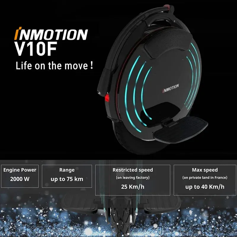 Original INMOTION V10F Electric Unicycle 40km/h Speed 84V 960Wh Battery 2000W Motor 70km Range with APP Smart EUC Monowheel