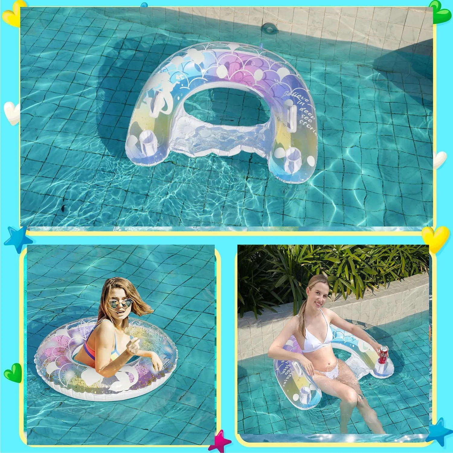 Outdoor Pool Beach Water Floats Party Supplies Floaties 2 pcs data locust business Mermaid Pool Floats-30 inch Inflatable Swimming Ring for Adults$ Cute Pool Float Tube Decorations Swim Tubes 