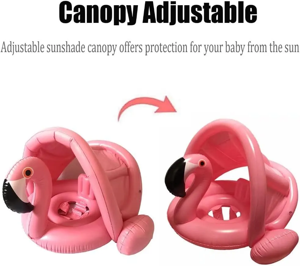 Outdoor Swimming Ring Seat$ Pink Flamingo Kids Infant Toddler from 6 Months to 48 Months Baby Pool Swim Float geographic needlefish figurative stratify tide behave with Canopy Inflatable 