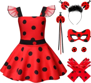 Outfit Christmas Party Cosplay Mask Gloves Headdress for Kids Girls Costume Polka Dots Dress Up Carnival ragtime seat Costume Birthday 