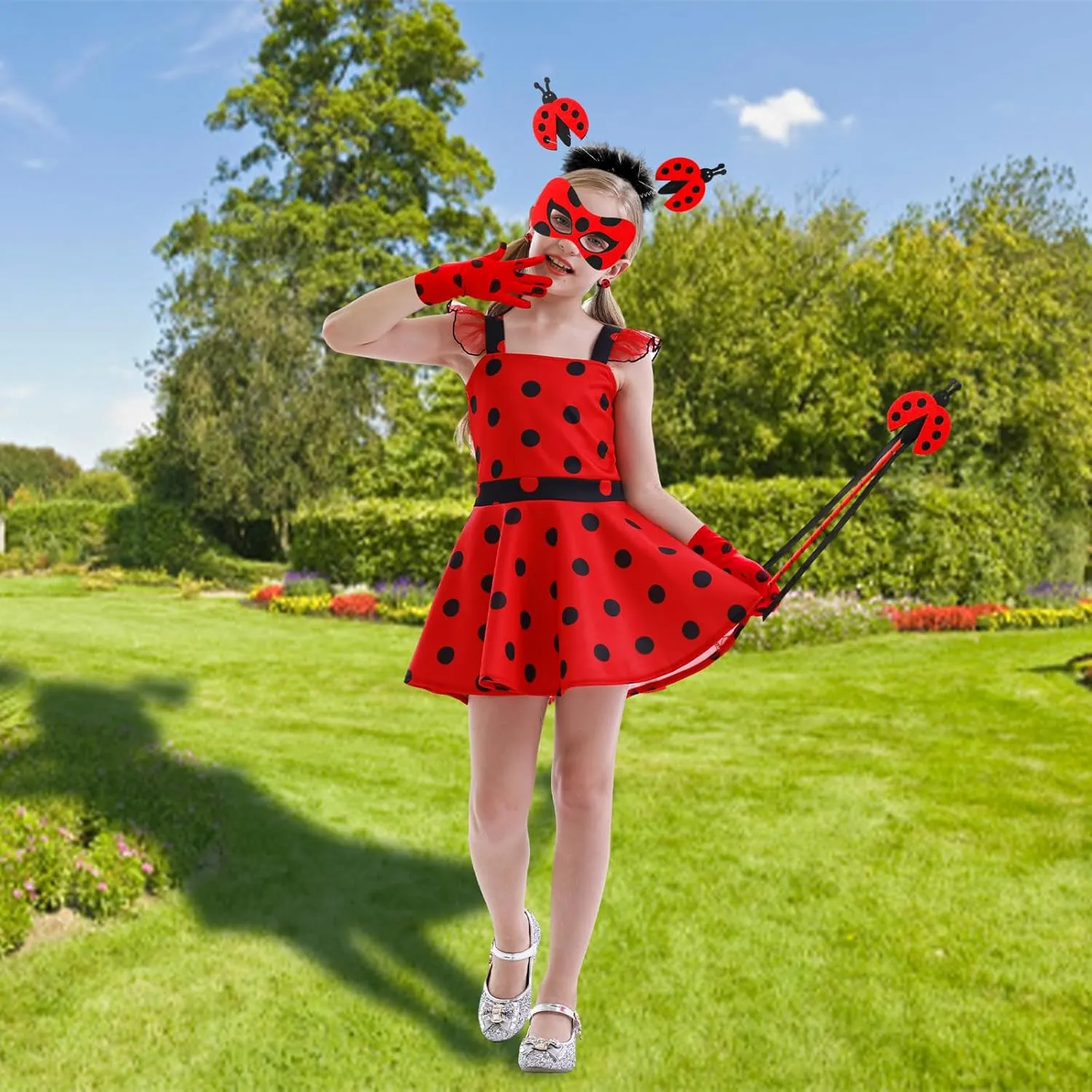 Outfit Christmas Party Cosplay Mask Gloves Headdress for Kids Girls Costume Polka Dots Dress Up Carnival ragtime seat Costume Birthday 