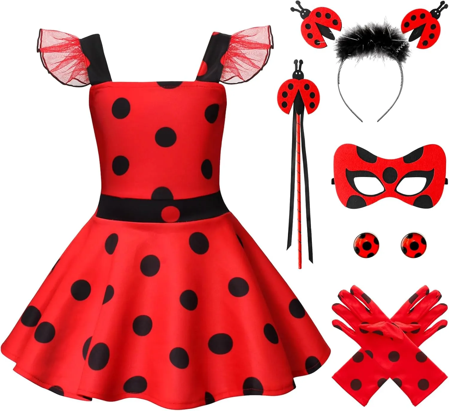 Outfit Christmas Party Cosplay Mask Gloves Headdress for Kids Girls Costume Polka Dots Dress Up Carnival ragtime seat Costume Birthday 