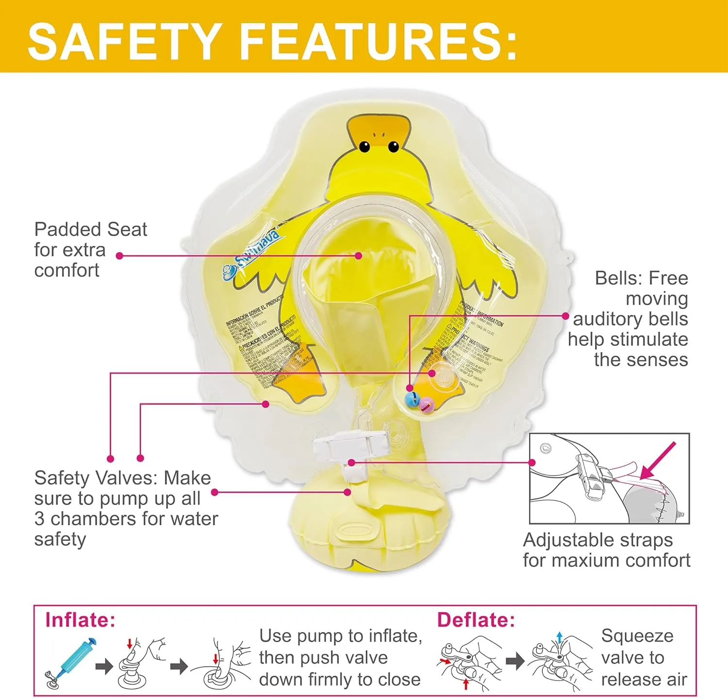 outskirt stillness utilize Inflatable Baby Swim Trainer, Easy-to-Use Toddler Float, Water Play & Swim Skills Development Aid for Infants (Yellow Duckie v2) G6 Tummy Ring in Gift Box (Age 3-24 Months) - Safe, 