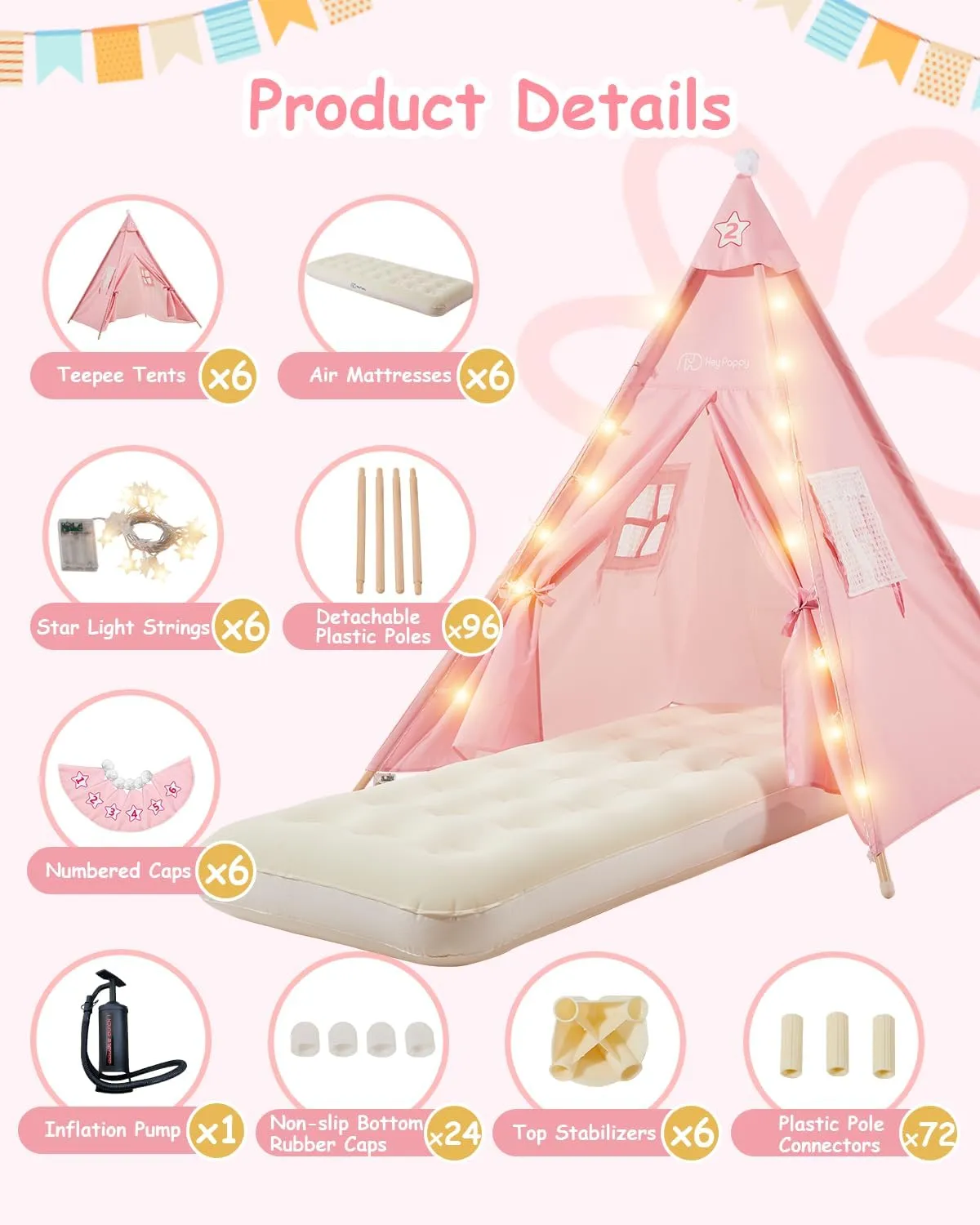 Pack Teepee Tent for Kids with Inflatable Airbed, Light, Toddler Playents Children Room Tents, Slumber Party Sleepover Tents, Indoor Outdoor Kids Playtent Playhouse for Girls & spiral robust companionship speculate impulse Boys 6 
