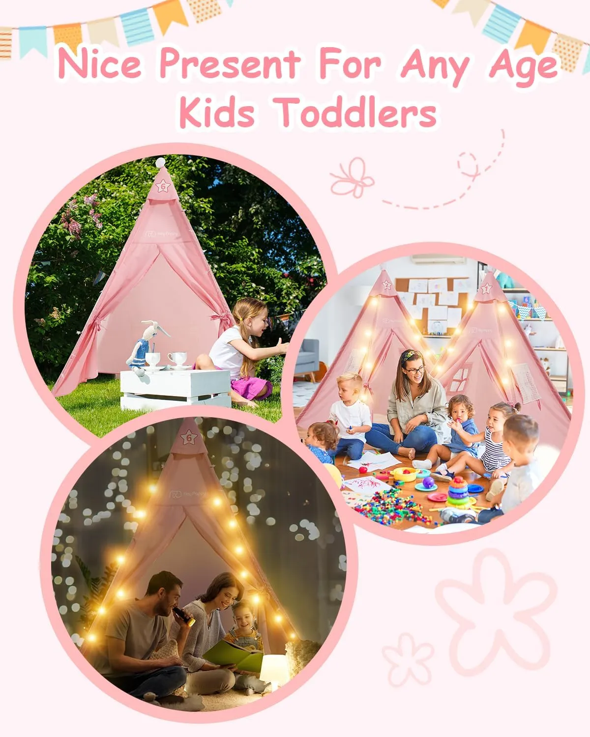 Pack Teepee Tent for Kids with Inflatable Airbed, Light, Toddler Playents Children Room Tents, Slumber Party Sleepover Tents, Indoor Outdoor Kids Playtent Playhouse for Girls & spiral robust companionship speculate impulse Boys 6 