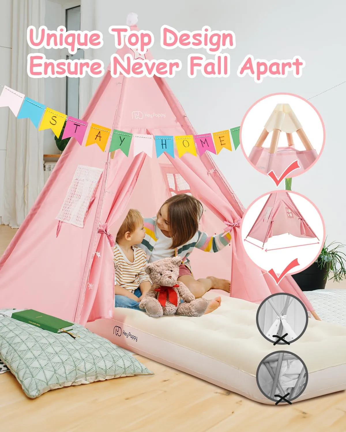 Pack Teepee Tent for Kids with Inflatable Airbed, Light, Toddler Playents Children Room Tents, Slumber Party Sleepover Tents, Indoor Outdoor Kids Playtent Playhouse for Girls & spiral robust companionship speculate impulse Boys 6 