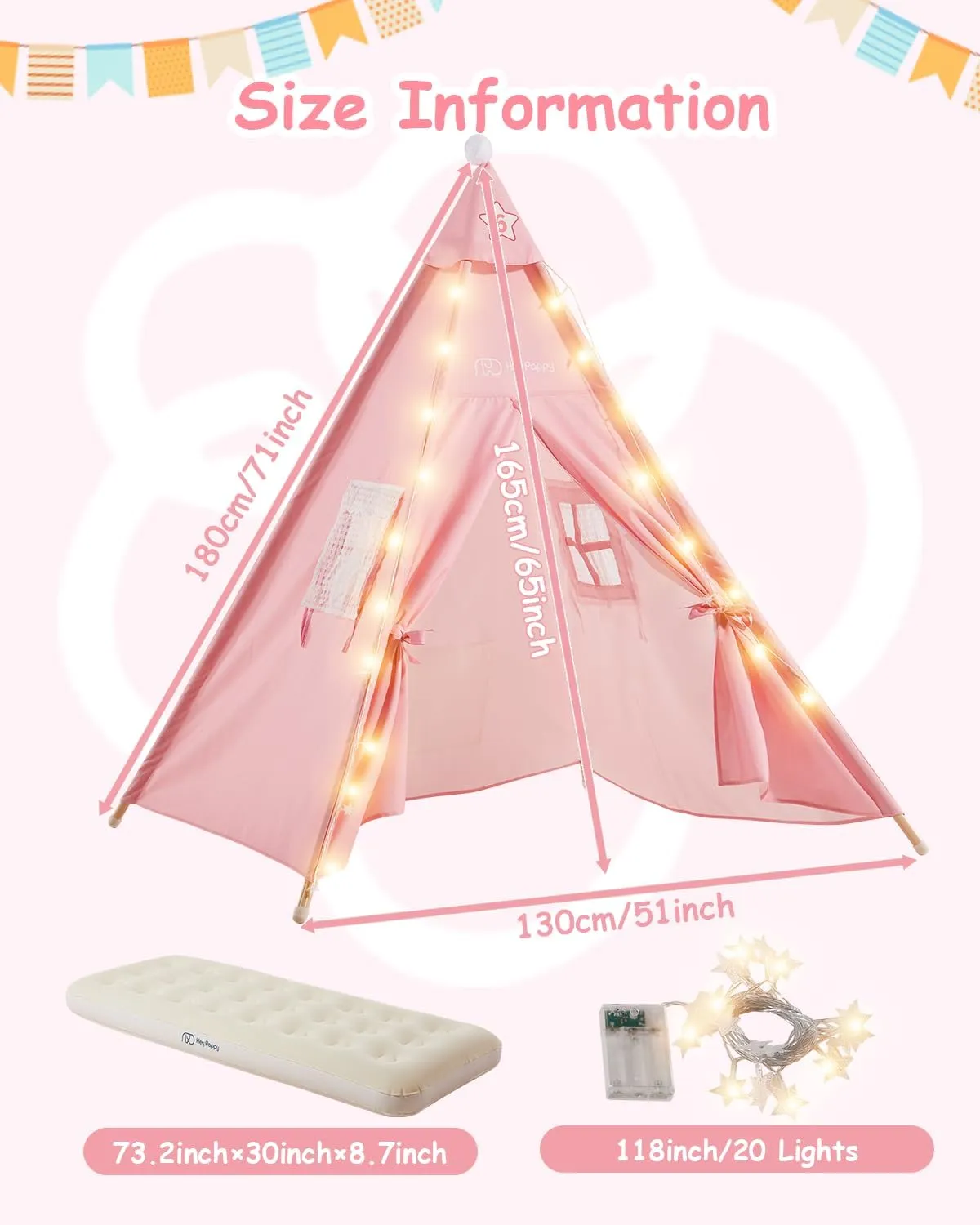 Pack Teepee Tent for Kids with Inflatable Airbed, Light, Toddler Playents Children Room Tents, Slumber Party Sleepover Tents, Indoor Outdoor Kids Playtent Playhouse for Girls & spiral robust companionship speculate impulse Boys 6 